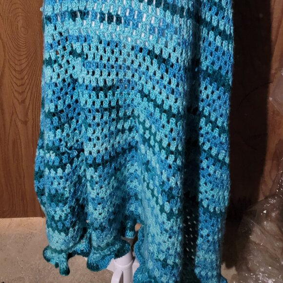 Hand Crocheted Blue Shawl Wrap - Picture 14 of 14